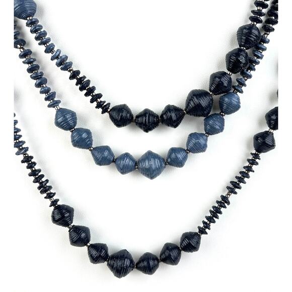 Necklace Blue Paper Beads Extra Long 82" Endless Boho Artistic Fashion Statement - Picture 1 of 9